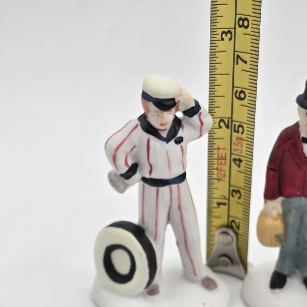 Vtg Christmas Village Figures Lot Ceramic Miniature Victorian People Gas Station